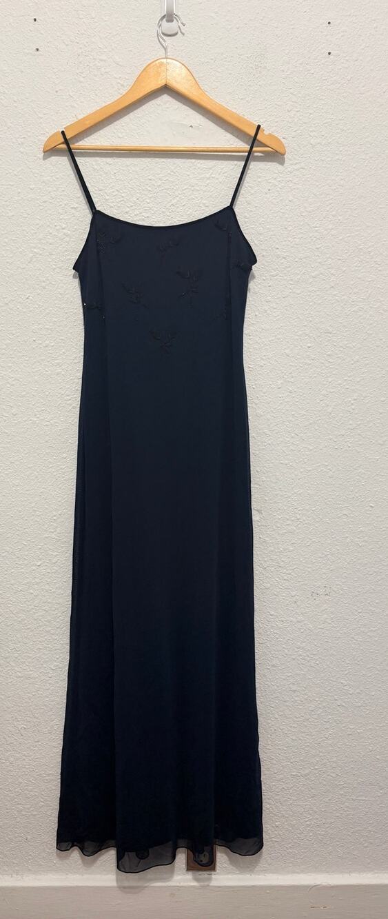 Vintage Rimini by Shaw Beaded Maxi Dress Gown Y2K 90s Spaghetti Strap Mesh